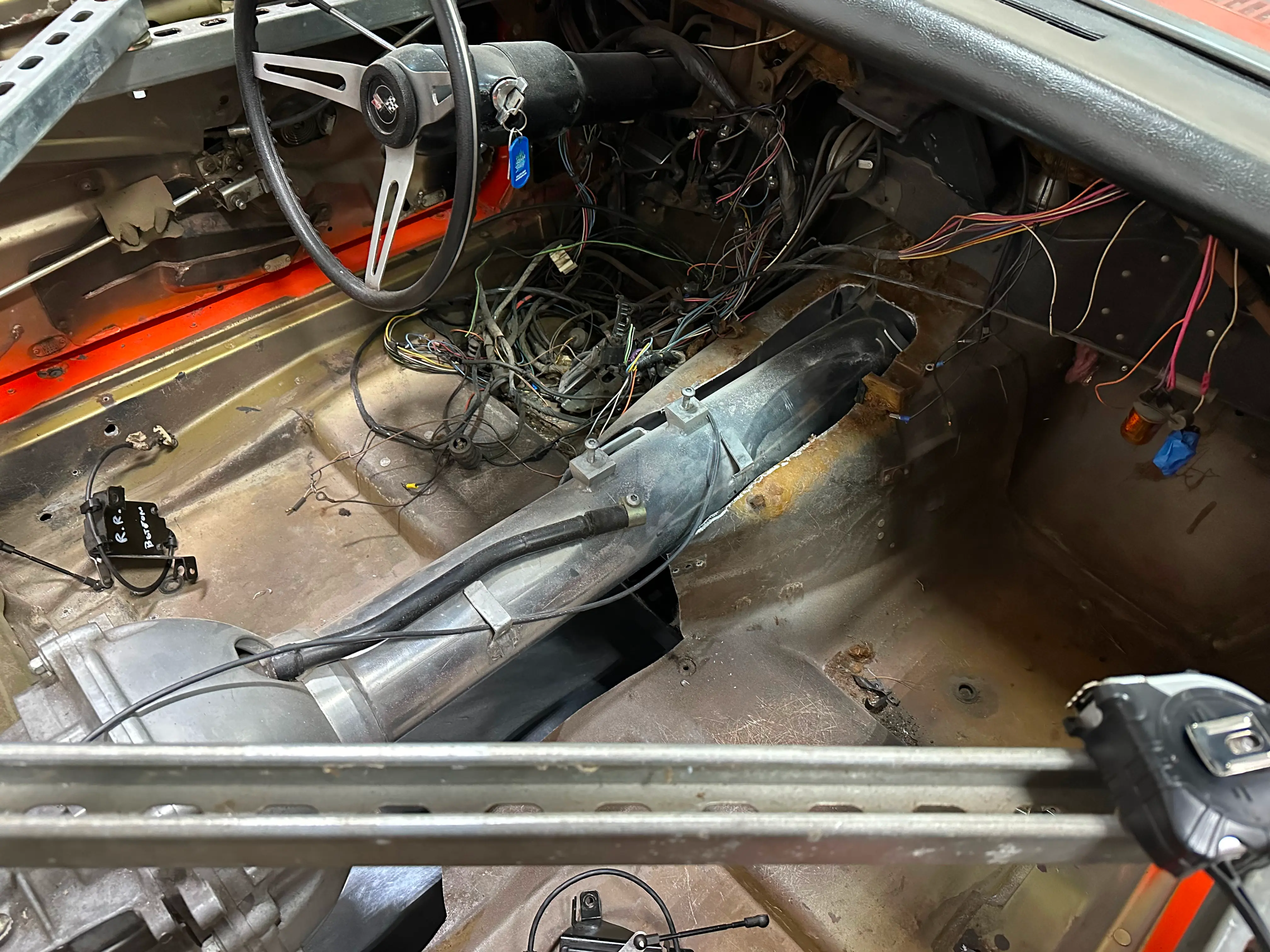 The hole left in the front of the car