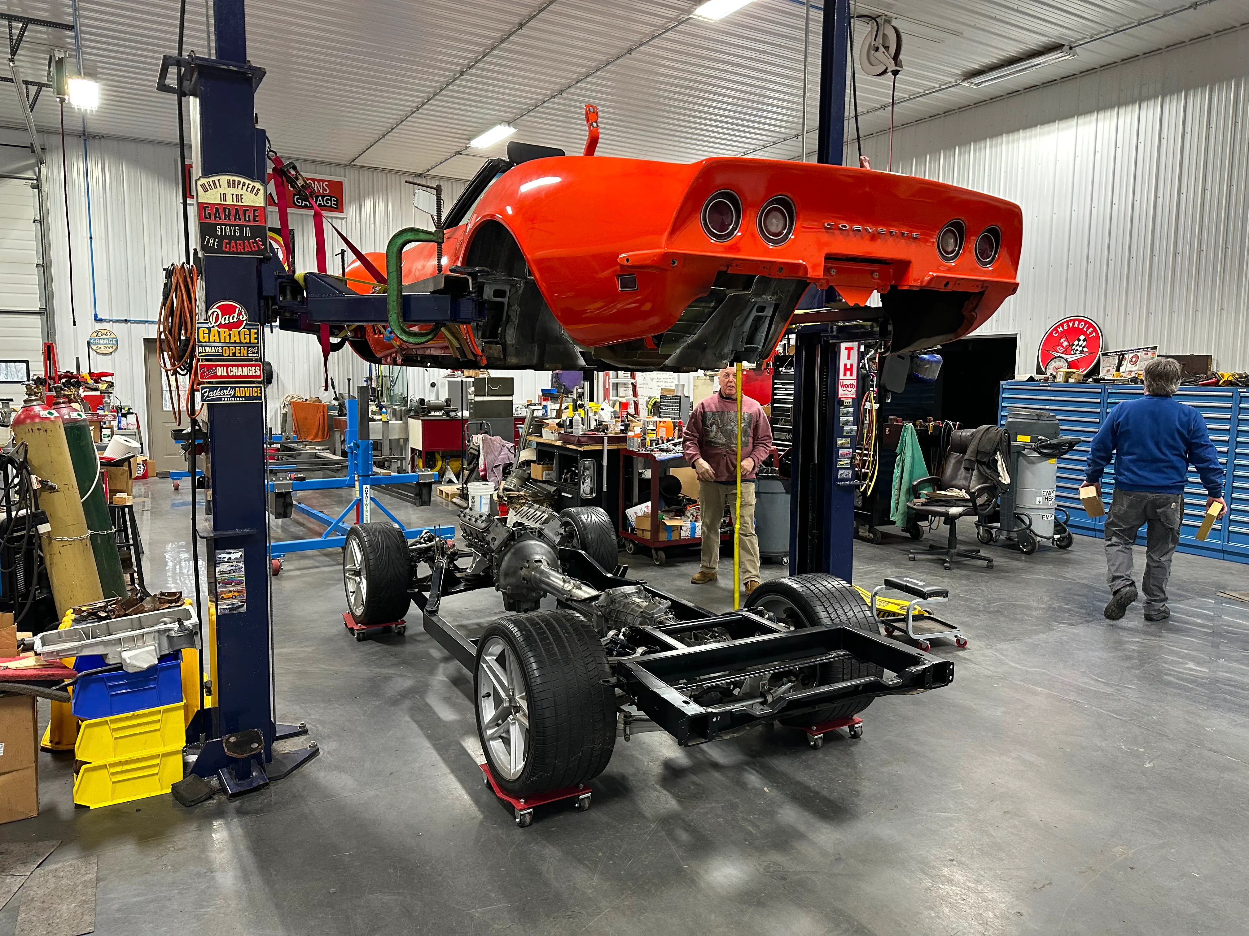 The body hanging over the new chassis