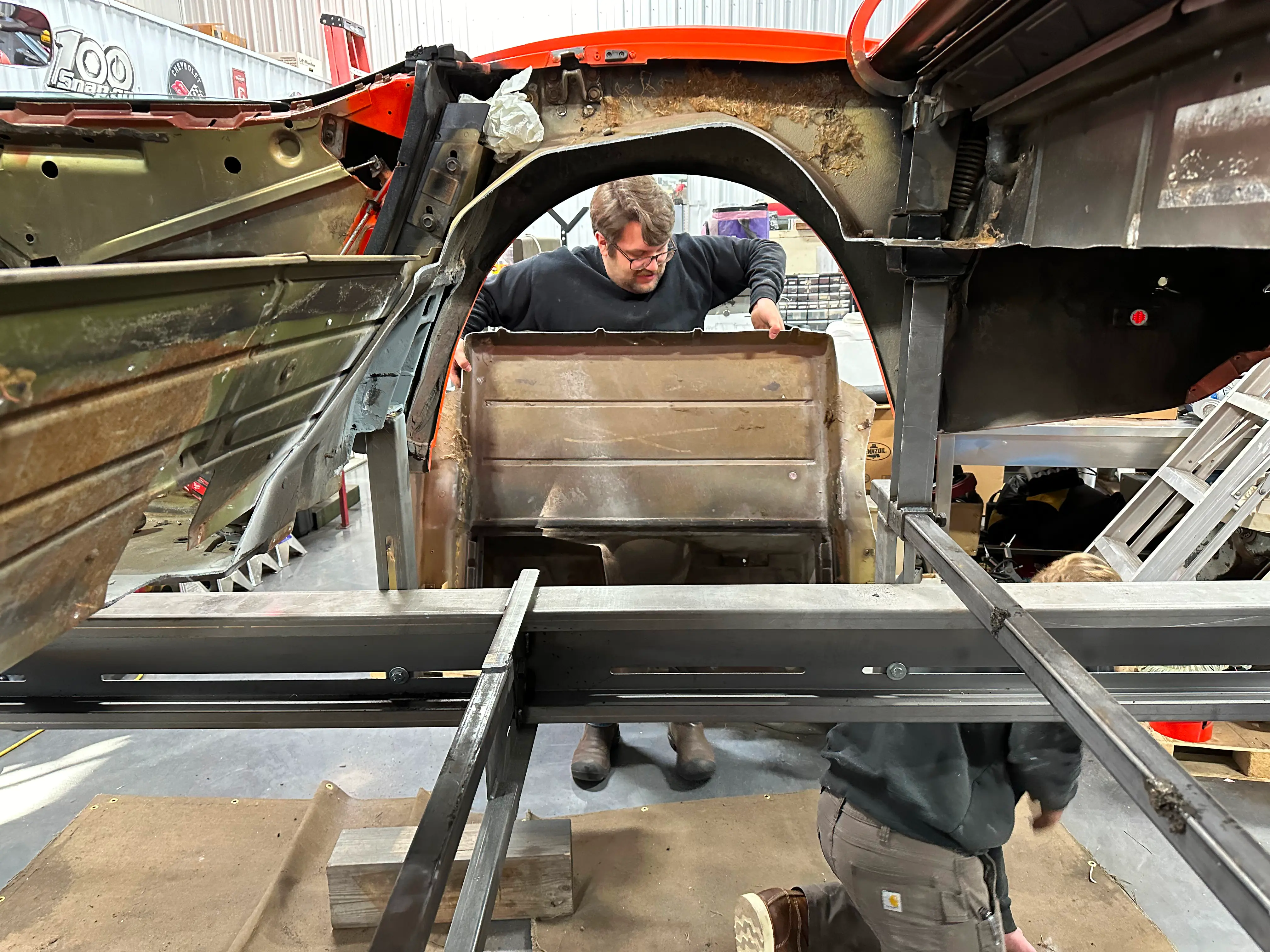 The rear tray removed from under the car